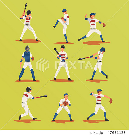 Baseball Players In Different Poses set, Softball Male Athletes Characters in Uniform Vector Baseball Players In Different Poses set, Softball Male Athletes Characters in Uniform Vector 47631123