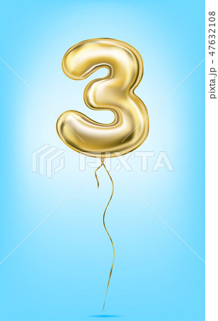 Image of gold balloon numbers. Digit 3, three Image of gold balloon numbers. Digit 3, three 47632108