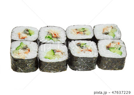 Sushi rolls with eel and cucumber. Isolated. Sushi rolls with eel and cucumber. Isolated. 47637229