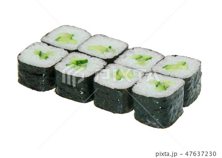 Sushi roll with cucumber and rice. Isolated. Sushi roll with cucumber and rice. Isolated. 47637230