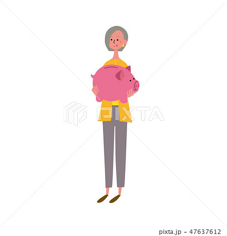 ぶた貯金箱　イラスト　シニア　女性 47637612