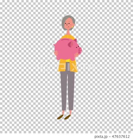 ぶた貯金箱　イラスト　シニア　女性 47637612