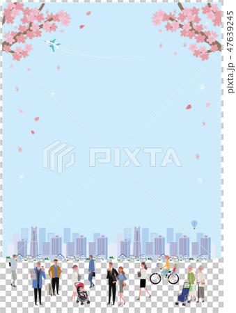 町と人々 桜 春 町並み イラスト 町と人々 桜 春 町並み イラスト 47639245