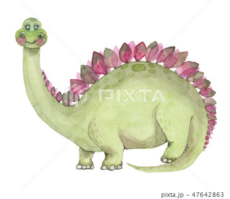 Watercolor dinosaurs stegosaurus 47642863