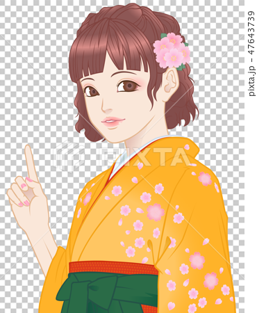 袴の女の子２ 桜模様 黄色 ポイントのイラスト素材