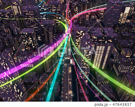 都市　都会　夜景　通信　ビル　ネットワーク　ＣＧ 47643837