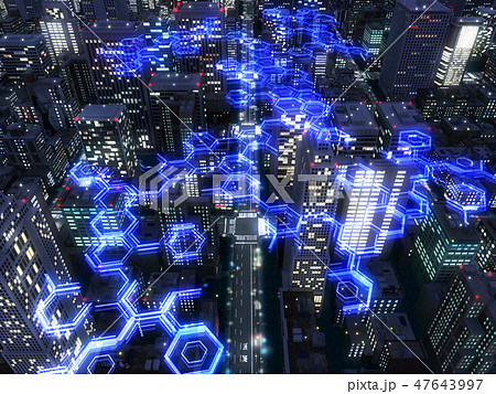都市 都会 夜景 通信 ビル ネットワーク ｃｇ 青のイラスト素材
