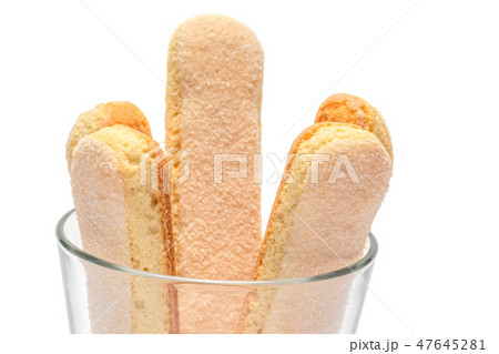 Traditional Italian Savoiardi ladyfingers Biscuits on White Background Traditional Italian Savoiardi ladyfingers Biscuits on White Background 47645281