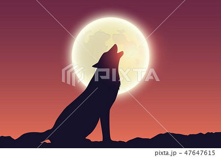Wolf Howls At Full Moon Silhouette Stock Illustration