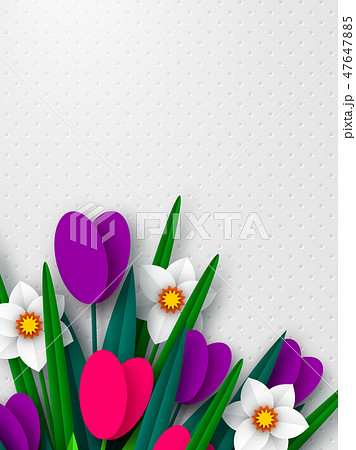 Spring floral composition with paper cut flowers. 47647885