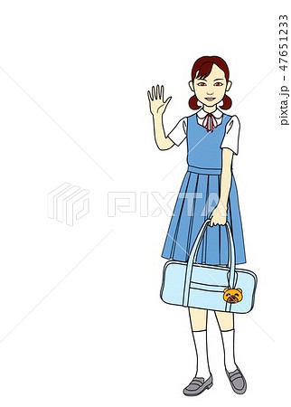 バッグを持ち右手を上げる女子高生 ａ カラー のイラスト素材