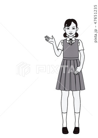 右手を上げる女子高生 ａ モノクロ のイラスト素材