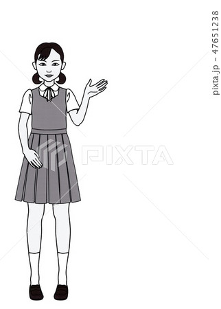 左手を上げる女子高生 ａ モノクロ のイラスト素材