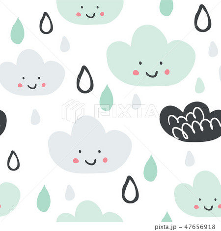 Cute seamless pattern with smiling clouds 47656918
