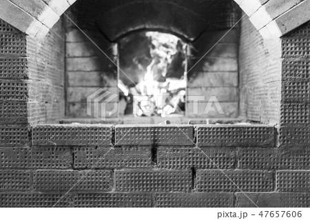 form for inscription on background Russian stove and burning it birch firewood form for inscription on background Russian stove and burning it birch firewood 47657606