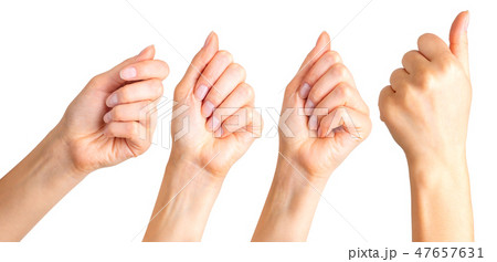 Set of woman clenched fist. Concept of unity, fight or cooperation 47657631