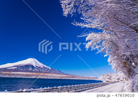 (山梨県)雪化粧した山中湖畔から望む富士山 (山梨県)雪化粧した山中湖畔から望む富士山 47659010