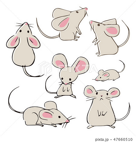 Various Posing Cute Handwritten Mouse Rattles Stock Illustration