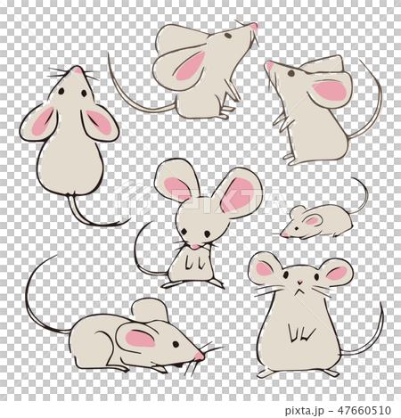 Various Posing Cute Handwritten Mouse Rattles Stock Illustration