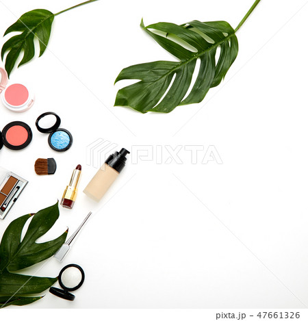 Make up products and brushes on white Make up products and brushes on white 47661326