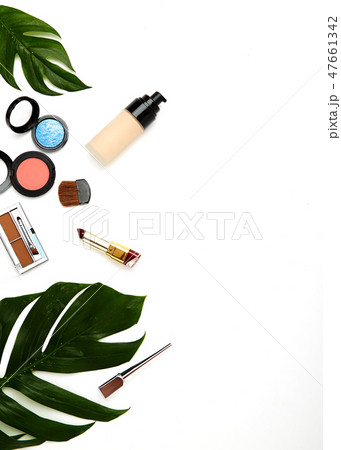 Make up products and brushes on white Make up products and brushes on white 47661342
