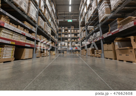 Warehouse interior with shelves rack 47662608