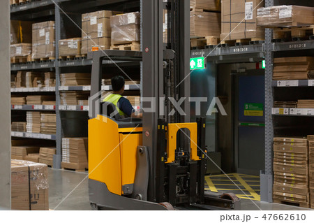 Warehouse interior with shelves rack 47662610