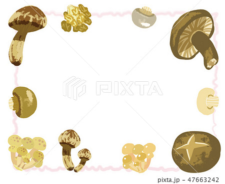 秋野菜（きのこ）フレーム Autumn vegetables (mushroom)  frame 47663242