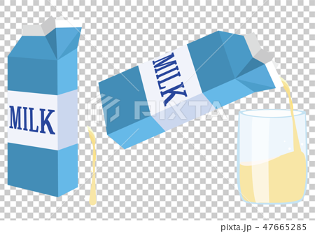 青い牛乳パックと注がれるコップ Milk Carton Cup Of Milkのイラスト素材
