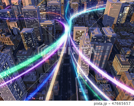 都市　都会　街　通信　ビル　クラウド　ネットワーク　ＣＧ 47665657