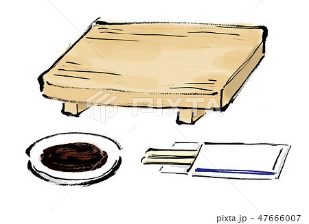 寿司下駄 寿司の台 木製 醤油 割り箸 手描きのイラスト素材