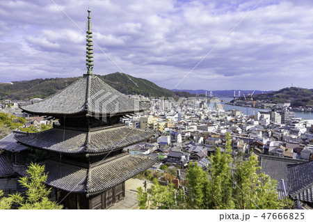 尾道　古寺めぐり　天寧寺　三重塔と尾道の街並み 47666825