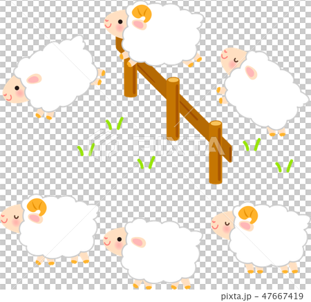 A lot of sheep to jump over the fence - Stock Illustration [47667419 ...