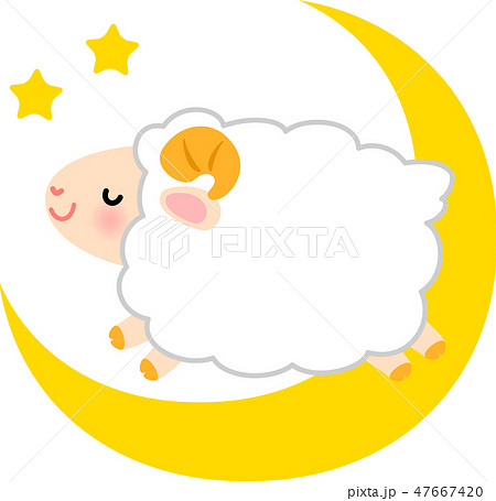 月を背景に跳ぶ羊のイラスト素材