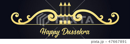 Creative golden text Happy Dussehra with bow and arrow. Horizontal web banner. Inscription poster Creative golden text Happy Dussehra with bow and arrow. Horizontal web banner. Inscription poster 47667891