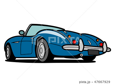 ヒストリックオープンカー リアビュー 青色 自動車イラストのイラスト素材