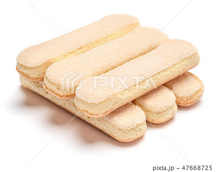Traditional Italian Savoiardi ladyfingers Biscuits on White Background 47668725
