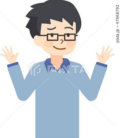 父　片手上げ　笑顔　困り顔　右向き 47668792