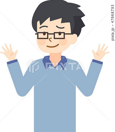 父　片手上げ　笑顔　困り顔　左向き 47668793