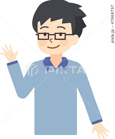 父　片手上げ　笑顔 47668797