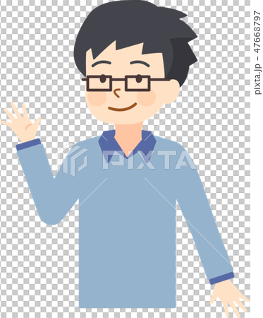 父　片手上げ　笑顔 47668797