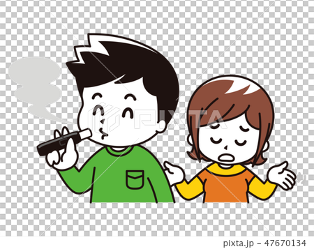 A woman amazed with a man smoking an electronic cigarette A woman amazed with a man smoking an electronic cigarette 47670134