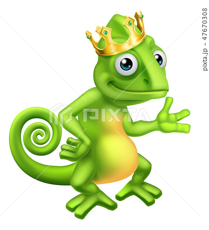 Chameleon King Crown Cartoon Lizard Characterのイラスト素材