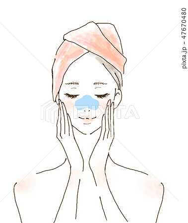鼻パック 毛穴ケアをする女性 美容 バスタイムのイラスト素材