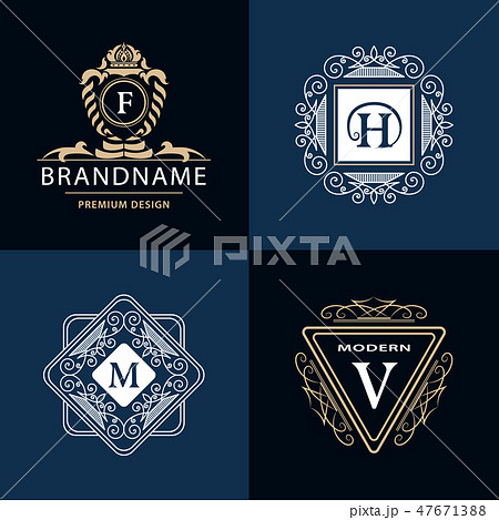 Elegant line logo design. Letter emblem H, M, V, F 47671388