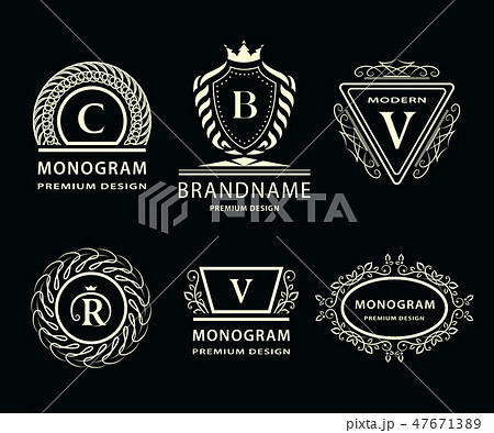 Line Art Logo Design Letter Emblem C B V Rのイラスト素材
