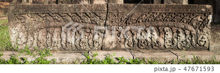 Bas-relief at Pre Rup temple.Cambodia. Panorama Bas-relief at Pre Rup temple.Cambodia. Panorama 47671593