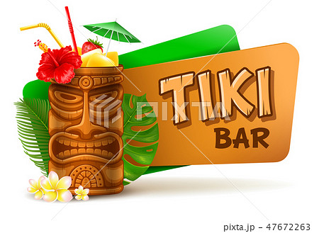 Tiki Bar Label With Tiki Cocktail Tiki Bar Label With Tiki Cocktail 47672263