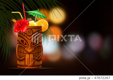 Tiki Cocktail On Summer Night Background Tiki Cocktail On Summer Night Background 47672267