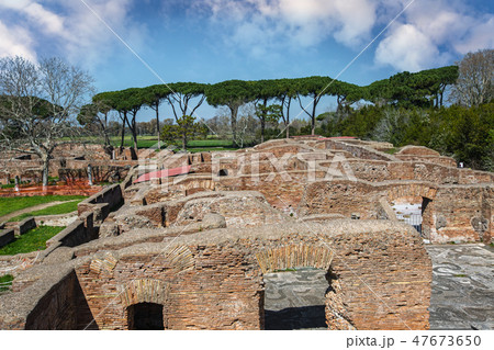 Roman ancient ruins in Ostia Antica near Rome 47673650